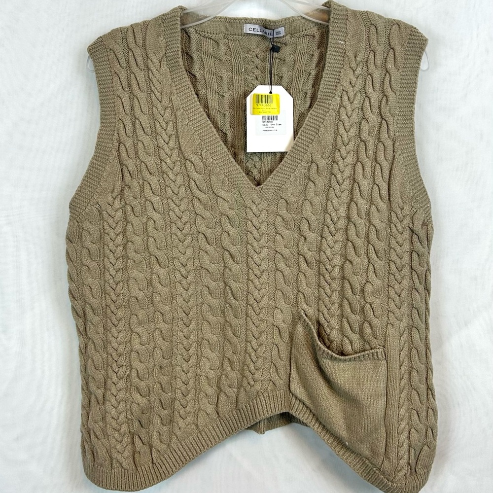 NWT Cellabie Uneven Hemline Tan Sweater Vest / large